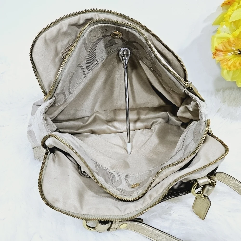 Coach Penelope signature satchel handbag cream and gold